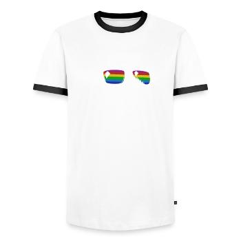 Cool Capybara - Drawing Silhouette Rainbow - Men's Ringer Shirt - white/black - Front - AI Model Female 172 light (172cm) & AI Model Male 178 dark (178cm)