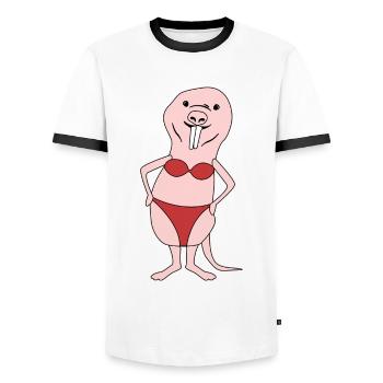 Naked Mole Rat Bikini - Männer Kontrast-T-Shirt - Weiß/Schwarz - Vorne - AI Model Female 172 light (172cm) & AI Model Male 178 dark (178cm)
