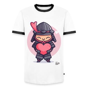 kawaii süßer Shogun Samurai mit Herz und Liebe - Männer Kontrast-T-Shirt - Weiß/Schwarz - Vorne - AI Model Female 172 light (172cm) & AI Model Male 178 dark (178cm)