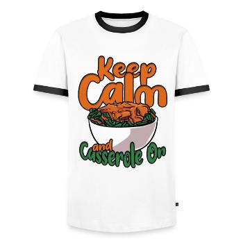 Grüner Bohnenauflauf Casserole de haricots verts - T-shirt contrasté Homme - blanc/noir - Devant - AI Model Female 172 light (172cm) & AI Model Male 178 dark (178cm)