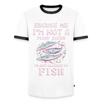 Allergie au poisson Je suis juste allergique au poisson - T-shirt contrasté Homme - blanc/noir - Devant - AI Model Female 172 light (172cm) & AI Model Male 178 dark (178cm)