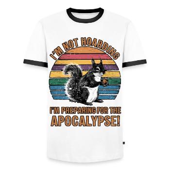 Lustiges Eichhörnchen Retro Horten Humor Überleben - Männer Kontrast-T-Shirt - Weiß/Schwarz - Vorne - AI Model Female 172 light (172cm) & AI Model Male 178 dark (178cm)