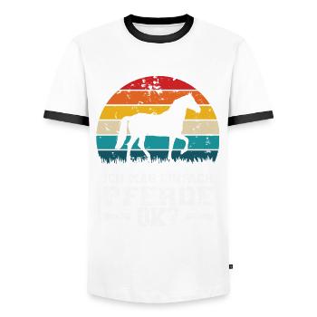 J’aime les chevaux - T-shirt contrasté Homme - blanc/noir - Devant - AI Model Female 172 light (172cm) & AI Model Male 178 dark (178cm)