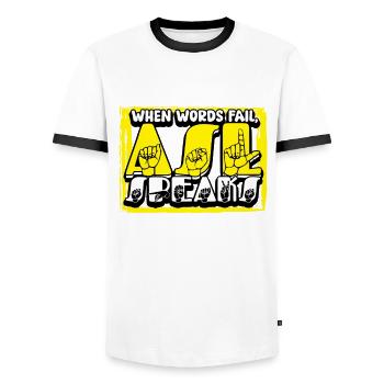 ASL Sign Language Interpreter - Men's Ringer Shirt - white/black - Front - AI Model Female 172 light (172cm) & AI Model Male 178 dark (178cm)