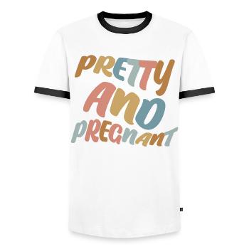 Grossesse Rétro Bébé Mère Enceinte - T-shirt contrasté Homme - blanc/noir - Devant - AI Model Female 172 light (172cm) & AI Model Male 178 dark (178cm)