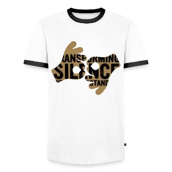 Interprète en langue des signes ASL - T-shirt contrasté Homme - blanc/noir - Devant - AI Model Female 172 light (172cm) & AI Model Male 178 dark (178cm)