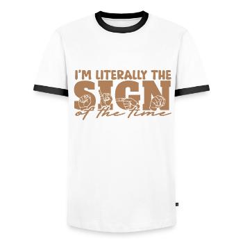 ASL Sign Language Interpreter - Men's Ringer Shirt - white/black - Front - AI Model Female 172 light (172cm) & AI Model Male 178 dark (178cm)