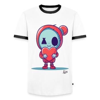 Poupée zombie heureuse avec coeur pour l’amour - T-shirt contrasté Homme - blanc/noir - Devant - AI Model Female 172 light (172cm) & AI Model Male 178 dark (178cm)