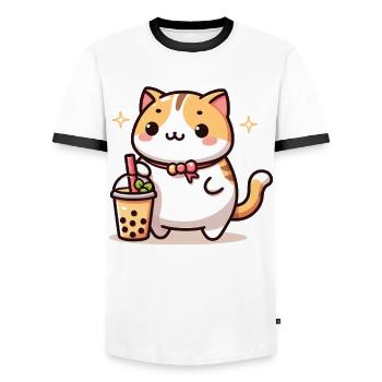 Bubble Tea Boba Milch Kawaii Anime Neko Katze - Männer Kontrast-T-Shirt - Weiß/Schwarz - Vorne - AI Model Female 172 light (172cm) & AI Model Male 178 dark (178cm)
