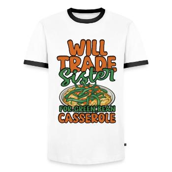 Grüner Bohnenauflauf Casserole de haricots verts - T-shirt contrasté Homme - blanc/noir - Devant - AI Model Female 172 light (172cm) & AI Model Male 178 dark (178cm)