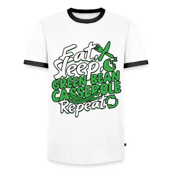 Grüner Bohnenauflauf Casserole de haricots verts - T-shirt contrasté Homme - blanc/noir - Devant - AI Model Female 172 light (172cm) & AI Model Male 178 dark (178cm)