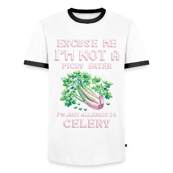 Allergie au céleri Je suis juste allergique au céleri - T-shirt contrasté Homme - blanc/noir - Devant - AI Model Female 172 light (172cm) & AI Model Male 178 dark (178cm)