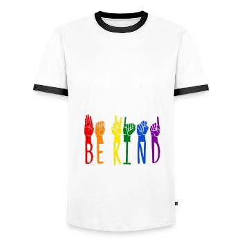ASL Dolmetscher Gebärdensprache - Männer Kontrast-T-Shirt - Weiß/Schwarz - Vorne - AI Model Female 172 light (172cm) & AI Model Male 178 dark (178cm)