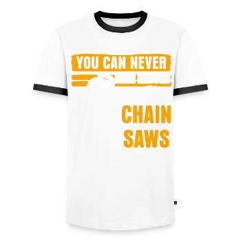 Chain Saw Joke Chainsaws Chainsaw - Men's Ringer Shirt - white/black - Front - AI Model Female 172 light (172cm) & AI Model Male 178 dark (178cm)