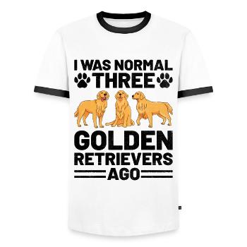 Ich war normal drei Golden Retriever vor GR Retrie - Männer Kontrast-T-Shirt - Weiß/Schwarz - Vorne - AI Model Female 172 light (172cm) & AI Model Male 178 dark (178cm)