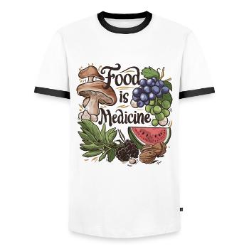 Food is Medicine Fruits and Vegetables - Männer Kontrast-T-Shirt - Weiß/Schwarz - Vorne - AI Model Female 172 light (172cm) & AI Model Male 178 dark (178cm)
