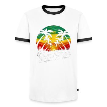 Yeah Mon Jamaican Vintage Jamaica Reggae Vacation - Men's Ringer Shirt - white/black - Front - AI Model Female 172 light (172cm) & AI Model Male 178 dark (178cm)
