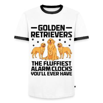 Golden Retriever Die flauschigsten Wecker GR Re - Männer Kontrast-T-Shirt - Weiß/Schwarz - Vorne - AI Model Female 172 light (172cm) & AI Model Male 178 dark (178cm)