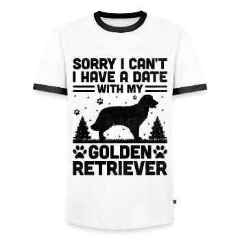 Désolé, je ne peux pas, j’ai un rendez-vous avec ma récupération dorée - T-shirt contrasté Homme - blanc/noir - Devant - AI Model Female 172 light (172cm) & AI Model Male 178 dark (178cm)