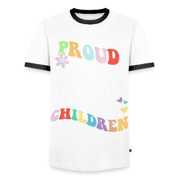 Retro Groovy Proud Mother Of Feral Children Funny - Men's Ringer Shirt - white/black - Front - AI Model Female 172 light (172cm) & AI Model Male 178 dark (178cm)