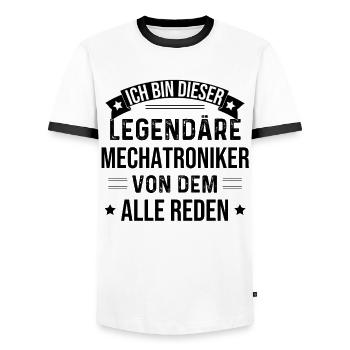 I am this legendary mechatronics engineer - Men's Ringer Shirt - white/black - Front - AI Model Female 172 light (172cm) & AI Model Male 178 dark (178cm)