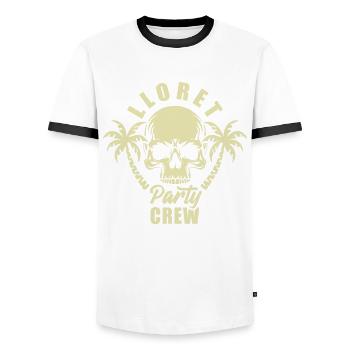 Lloret Party Crew - it's escalating anyway - Men's Ringer Shirt - white/black - Front - AI Model Female 172 light (172cm) & AI Model Male 178 dark (178cm)