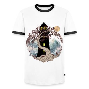 mystisch maritim Leuchttürme Leuchtturm Mond Baum - Männer Kontrast-T-Shirt - Weiß/Schwarz - Vorne - AI Model Female 172 light (172cm) & AI Model Male 178 dark (178cm)