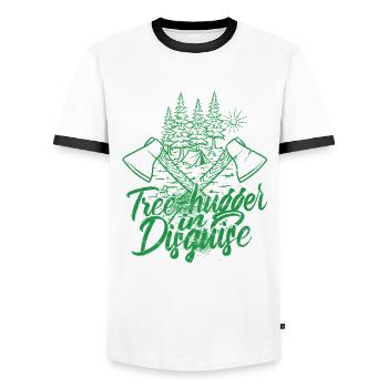 Lumberjack Tree-hugger in disguise - Men's Ringer Shirt - white/black - Front - AI Model Female 172 light (172cm) & AI Model Male 178 dark (178cm)
