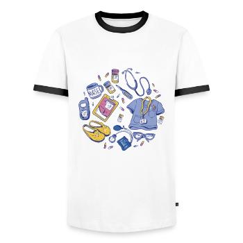 Schulkrankenschwester, zu der Sie Nicht Nach Hause Zurückkehren Werden - Männer Kontrast-T-Shirt - Weiß/Schwarz - Vorne - AI Model Female 172 light (172cm) & AI Model Male 178 dark (178cm)