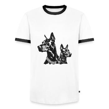 Fur Dad The Snack Dealer Doberman Dog Lover - Men's Ringer Shirt - white/black - Front - AI Model Female 172 light (172cm) & AI Model Male 178 dark (178cm)