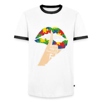 Don't Judge What You Don't Understand Autism - Men's Ringer Shirt - white/black - Front - AI Model Female 172 light (172cm) & AI Model Male 178 dark (178cm)