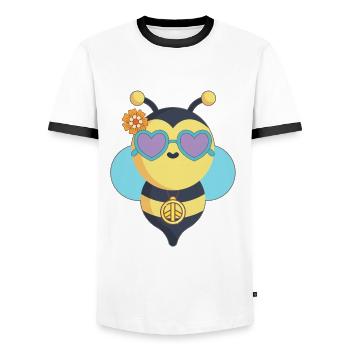 Bee Hippie Peace - Men's Ringer Shirt - white/black - Front - AI Model Female 172 light (172cm) & AI Model Male 178 dark (178cm)