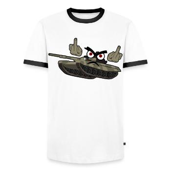 Middle Finger Tank Driver Combat Tank - Men's Ringer Shirt - white/black - Front - AI Model Female 172 light (172cm) & AI Model Male 178 dark (178cm)