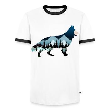 German Shepherd Dogs White Shepherd Dog - Men's Ringer Shirt - white/black - Front - AI Model Female 172 light (172cm) & AI Model Male 178 dark (178cm)