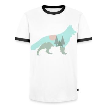 White Shepherd Dog Forest Outdoor - Men's Ringer Shirt - white/black - Front - AI Model Female 172 light (172cm) & AI Model Male 178 dark (178cm)