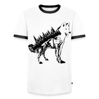 White Shepherd Dog Forest Outdoor Dogs - Men's Ringer Shirt - white/black - Front - AI Model Female 172 light (172cm) & AI Model Male 178 dark (178cm)