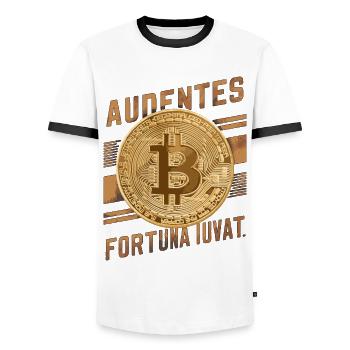 Bitcoin Audentes Fortuna Iuvat Crypto Digital - Männer Kontrast-T-Shirt - Weiß/Schwarz - Vorne - AI Model Female 172 light (172cm) & AI Model Male 178 dark (178cm)