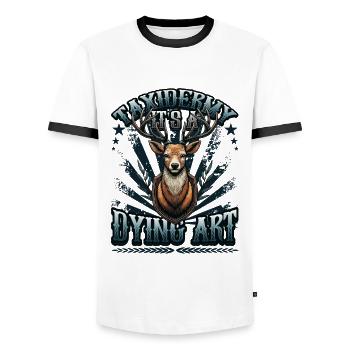 Taxidermy It's A Dying Art Hirschmotiv - Männer Kontrast-T-Shirt - Weiß/Schwarz - Vorne - AI Model Female 172 light (172cm) & AI Model Male 178 dark (178cm)