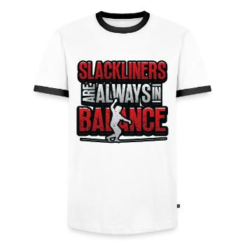 Les slackliners sont toujours en équilibre - T-shirt contrasté Homme - blanc/noir - Devant - AI Model Female 172 light (172cm) & AI Model Male 178 dark (178cm)