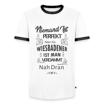 Wiesbaden Wiesbadener Spruch - Männer Kontrast-T-Shirt - Weiß/Schwarz - Vorne - AI Model Female 172 light (172cm) & AI Model Male 178 dark (178cm)