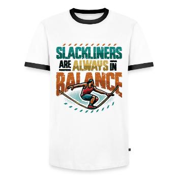 Les slackliners sont toujours en équilibre - T-shirt contrasté Homme - blanc/noir - Devant - AI Model Female 172 light (172cm) & AI Model Male 178 dark (178cm)