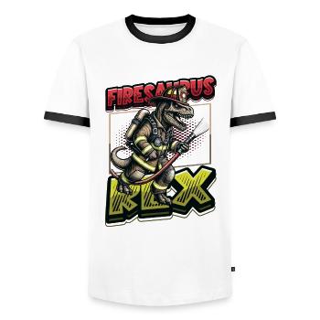Firesaurus Rex Feuerwehr Dinosaurier Abenteuer - Männer Kontrast-T-Shirt - Weiß/Schwarz - Vorne - AI Model Female 172 light (172cm) & AI Model Male 178 dark (178cm)