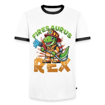 Firesaurus Rex Feuerwehr Dinosaurier Abenteuer - Männer Kontrast-T-Shirt - Weiß/Schwarz - Vorne - AI Model Female 172 light (172cm) & AI Model Male 178 dark (178cm)