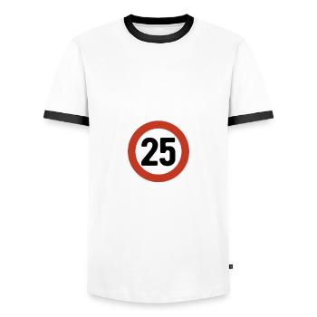 Oldtimer schonend behandeln - 25. Geburtstag - Männer Kontrast-T-Shirt - Weiß/Schwarz - Vorne - AI Model Female 172 light (172cm) & AI Model Male 178 dark (178cm)