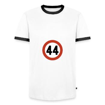 Oldtimer schonend behandeln - 44. Geburtstag - Männer Kontrast-T-Shirt - Weiß/Schwarz - Vorne - AI Model Female 172 light (172cm) & AI Model Male 178 dark (178cm)