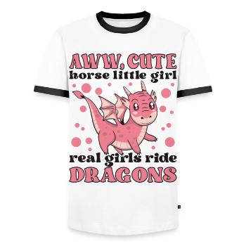 süßes pferd kleines mädchen echte mädchen reiten drachen - Männer Kontrast-T-Shirt - Weiß/Schwarz - Vorne - AI Model Female 172 light (172cm) & AI Model Male 178 dark (178cm)