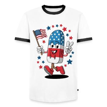 Popsicle USA Drapeau américain Patriot Dessert glacé - T-shirt contrasté Homme - blanc/noir - Devant - AI Model Female 172 light (172cm) & AI Model Male 178 dark (178cm)