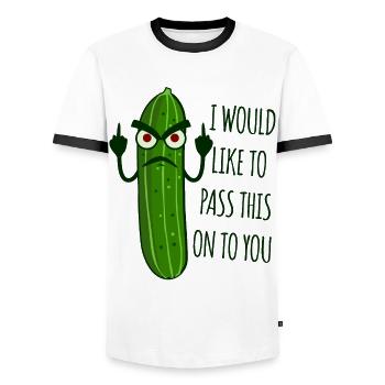 Cucumber Grumpy Misanthrope - Men's Ringer Shirt - white/black - Front - AI Model Female 172 light (172cm) & AI Model Male 178 dark (178cm)