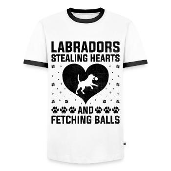 Labradors Stealing Hearts And Fetching Balls Lab R - Men's Ringer Shirt - white/black - Front - AI Model Female 172 light (172cm) & AI Model Male 178 dark (178cm)