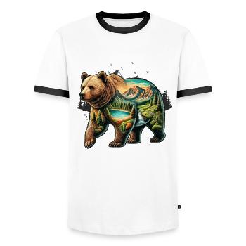 Wilderness Inside the Bear Retro Vintage - Men's Ringer Shirt - white/black - Front - AI Model Female 172 light (172cm) & AI Model Male 178 dark (178cm)
